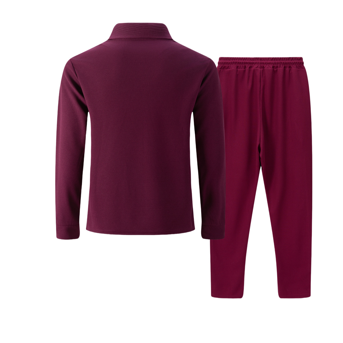 Men's Waffle Knit Shirt And Trousers Suit Casual Long Sleeve Set_voghion.com