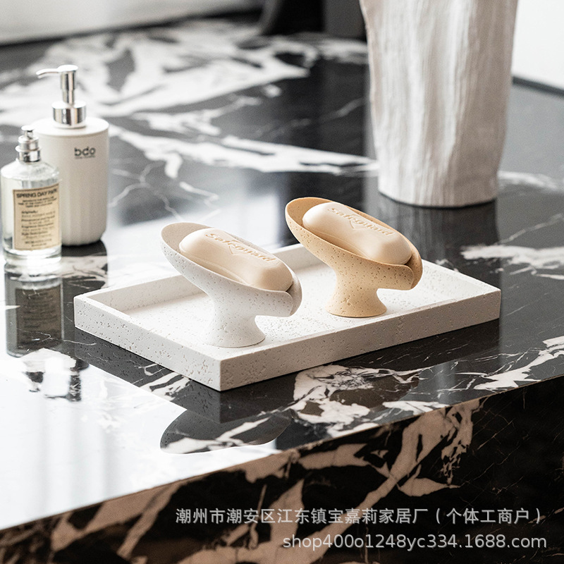 Jabonera de travertino con forma de hoja de loto para hotel, jabonera, estante para jabón, drenaje para baño, de alta gama, estilo ligero y lujoso, transfronterizo
