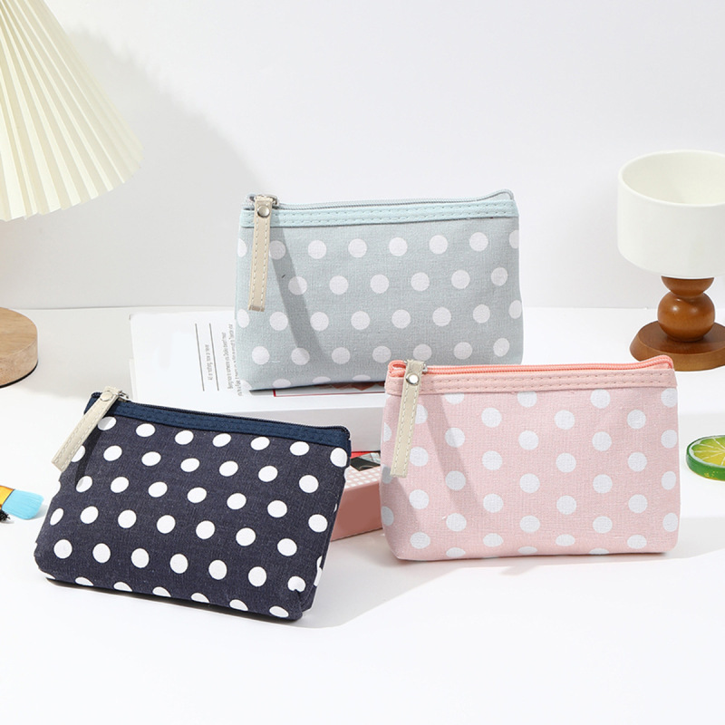 Factory Direct Sales Korean Style Canvas Cosmetic Bag Polka Dot Small Makeup Storage Bag Portable Coin Key Bag Factory Direct Sales Korean Style Canvas Cosmetic Bag Polka Dot Small Makeup Storage Bag Portable Coin Key Bag