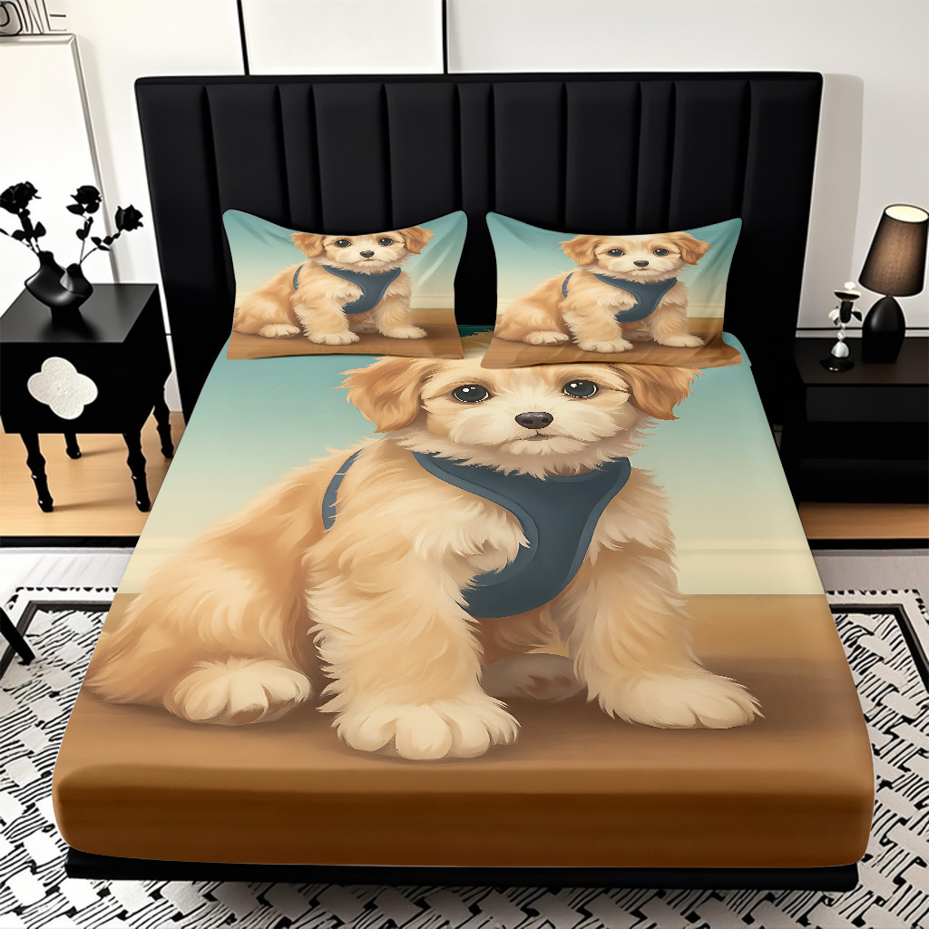 Modo JIT Temu impresión digital HD lindo patrón de cachorro pro-piel abrasivo cama Kasa tres piezas set al por mayor