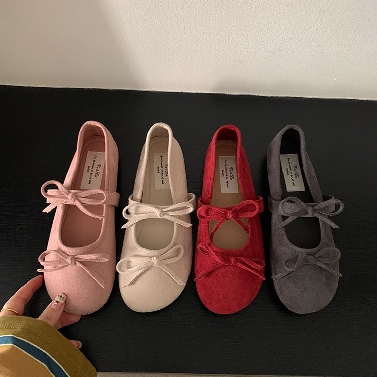 Zapatos planos de viento de noche, zapatos de ballet, lazo francés, zapatos Mary Jane, zapatos de mujer de principios de primavera con falda, suela suave, zapatos rojos individuales