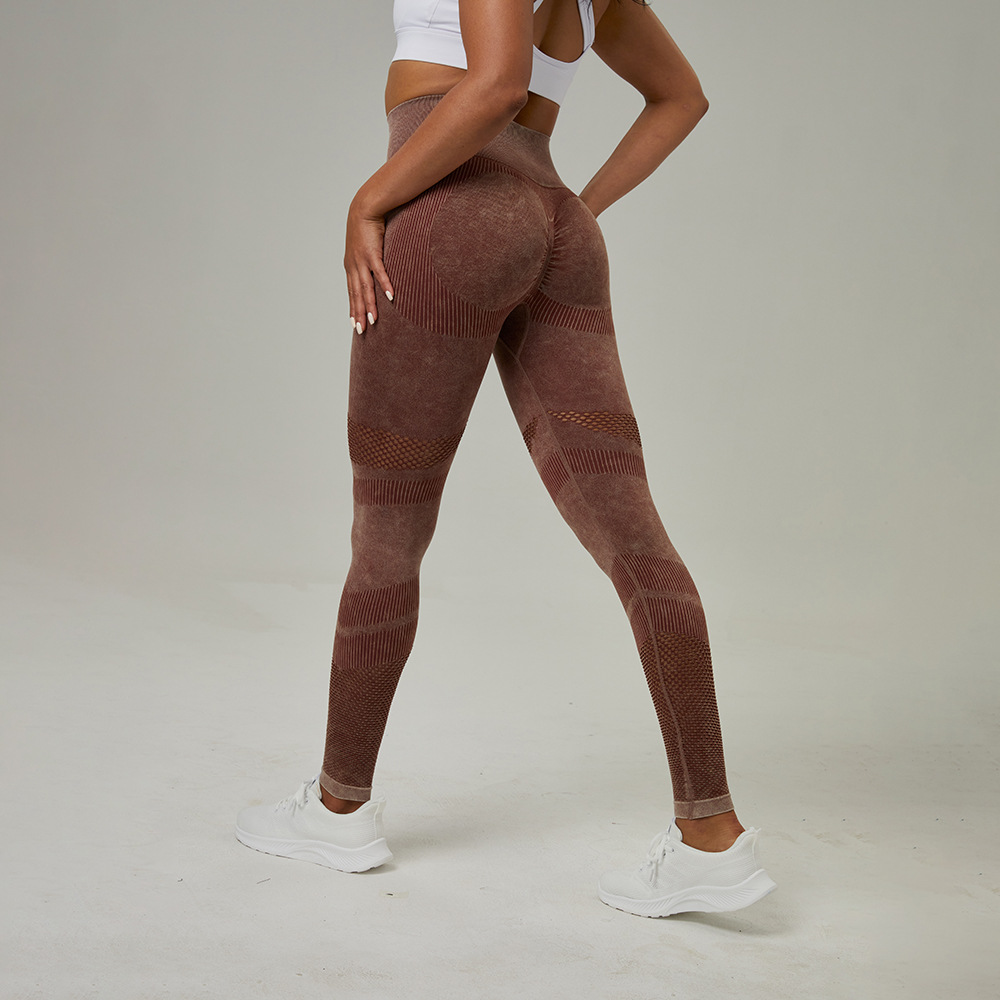 Nuevo hollow-out pantalones de yoga sin costuras ropa de cintura alta Peach Hip lifting fitness pantalones de las mujeres lavado esmerilado apretado Pantalones deportivos