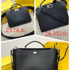 F迪peekaboo手提荔枝纹真皮小怪兽公文包单肩挎包高品质图片实拍