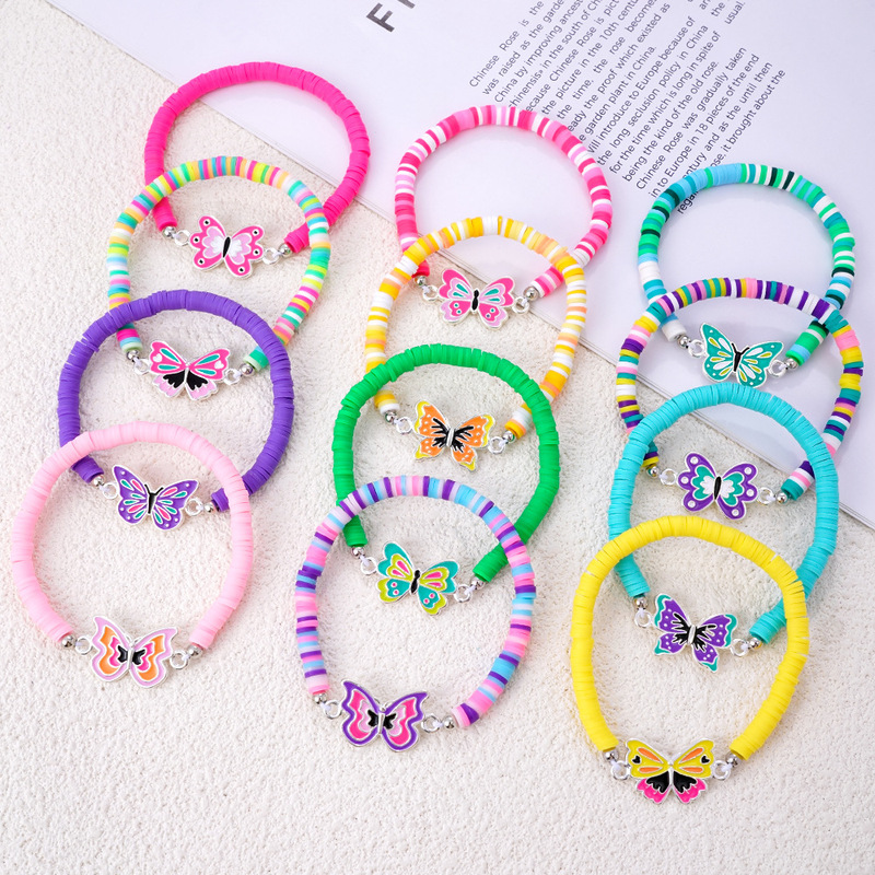 Colorful Soft Pottery Beads Cartoon Cute Animal Pattern Bracelet Hand-Woven Adjustable Size Children's Jewelry Wholesale