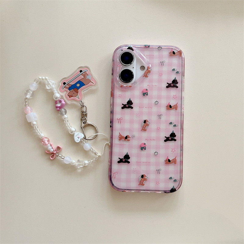 Nicho ins polvo transparente a cuadros lindo cachorro para iPhone 15/16ProMax funda para teléfono móvil Apple 14 cadena 13