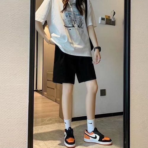  Summer New Solid Color Versatile Student Short Pants for Women Loose Straight Leg Casual Outerwear Sport Five-Finger Wide Leg Pants