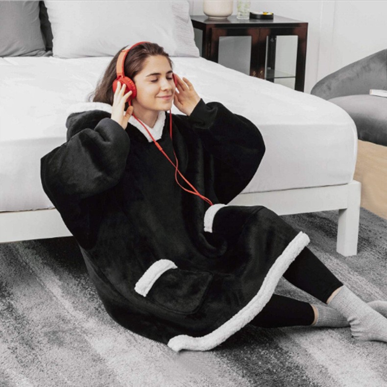 Cross-Border Tv Blanket-Style Sweatshirt with Lamb Wool Trim, Double Pockets, Cold-Proof and Warm, Lazy Pullover Hoodie, Thickened Cross-Border Tv Blanket-Style Sweatshirt with Lamb Wool Trim, Double Pockets, Cold-Proof and Warm, Lazy Pullover Hoodie, Thickened