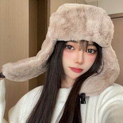 2024冬保温男女雷鋒帽防寒アウトドアウサギ毛ファッションカジュアル大耳帽自転車防風帽子