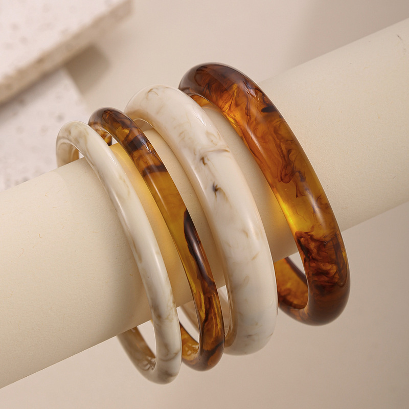 Cross-Border Popular Jewelry Resin Round Bracelet Set, Fashionable and Versatile Hand Accessories, Marble Pattern Retro Bracelets Wholesale