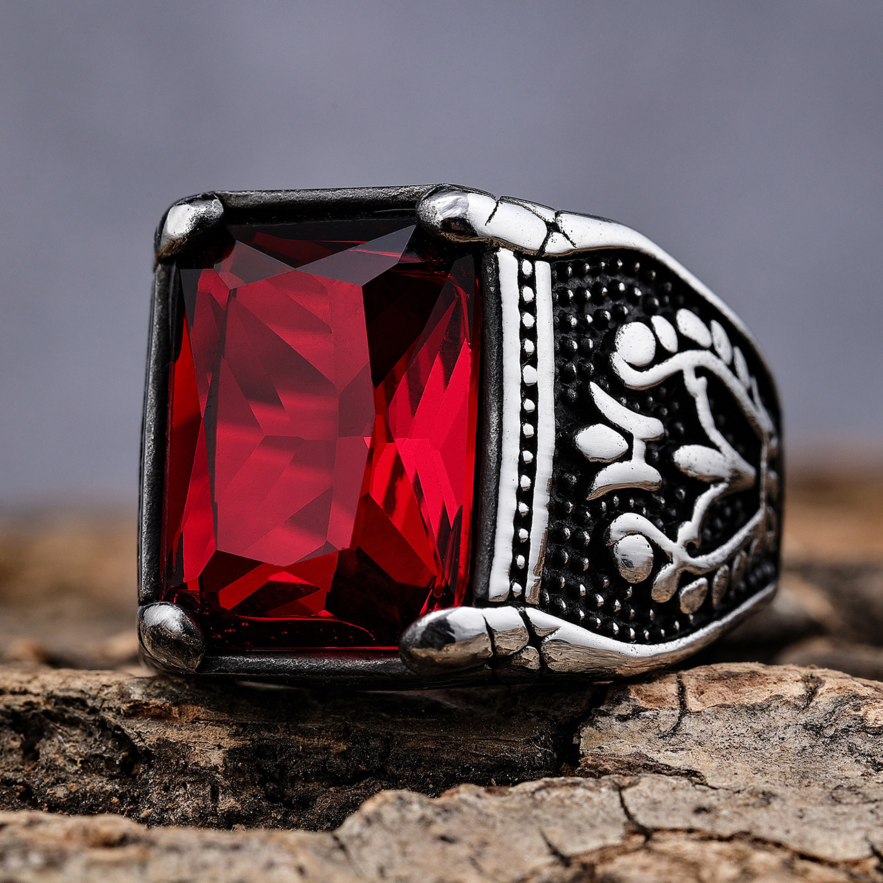 Anillos apilables retro de tulipán con gemas, de acero inoxidable, que no se oxidan, joyería de moda, venta al por mayor, estilo nórdico, superventas transfronterizo.