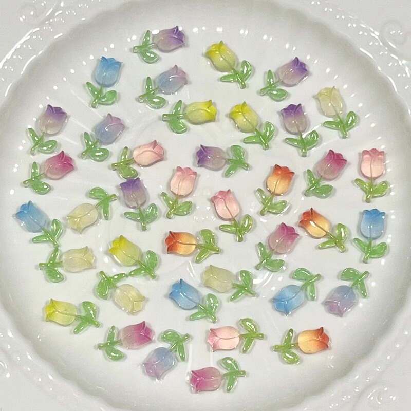 Simulated Tulip Nail Art Jewelry Small Fresh Luminous Rose DIY Earrings Hairpin Wearable Nail Resin Accessories