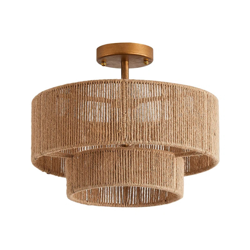 Cross-Border Special Rattan Ceiling Lamp Semi-Embedded Golden Lamp Farmhouse Lighting Suitable for Bedroom Kitchen Entrance