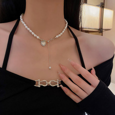 2024 new fu character pearl necklace female light luxury minority design sense advanced clavicle chain all-match super hot necklace full figure