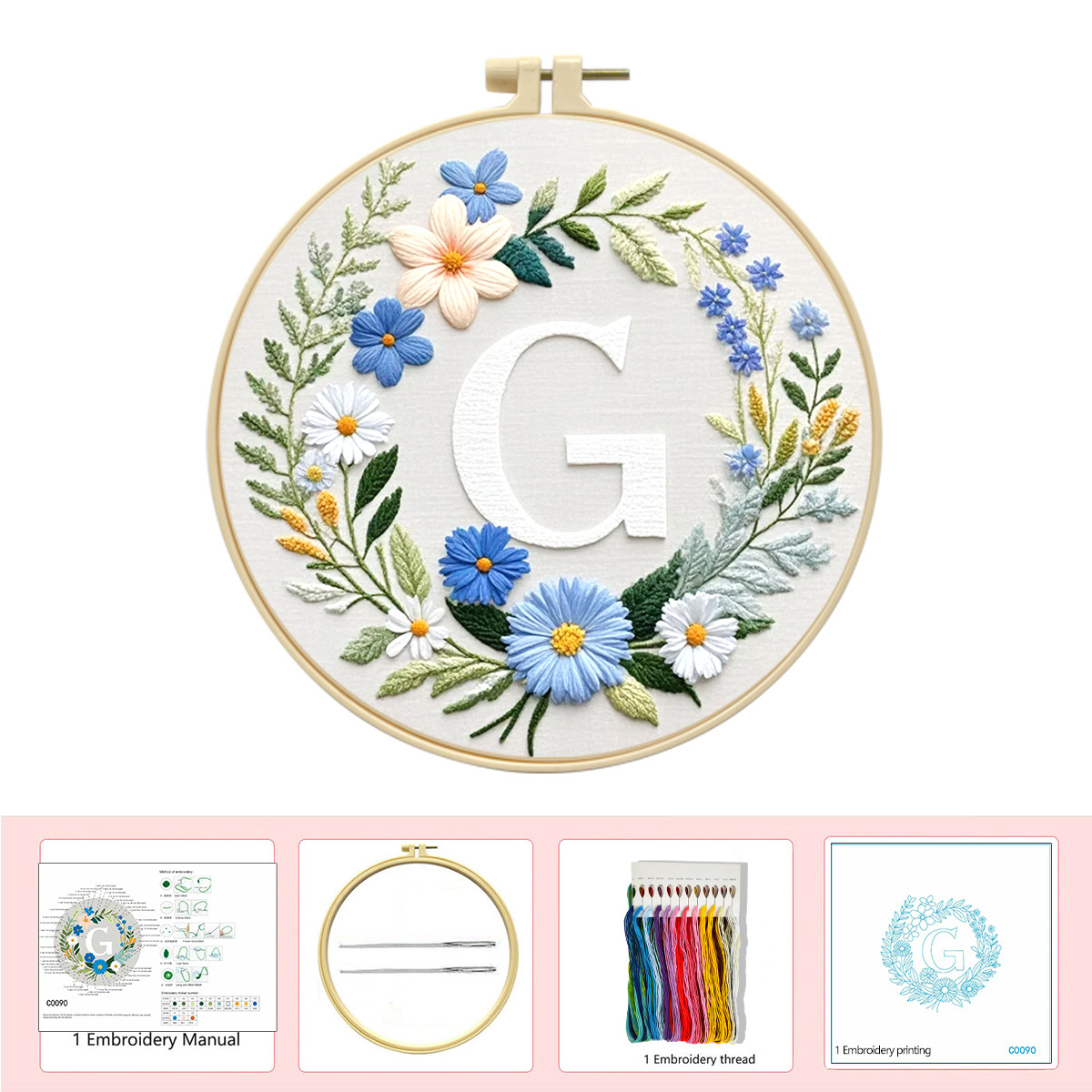 Hecho a mano flores y plantas europeas bordadas paquetes de materialdiy inglés 26 letras simple principiante nivel de bordado al por mayor