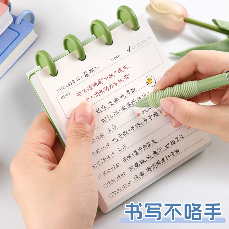 Pocket planner notebook, ring-bound tear-off pages, 80 sheets (160 pages), portable 10×8 cm
