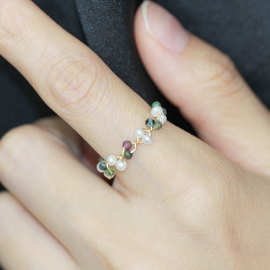 太阳云新品复古简约手作天然石淡水珍珠戒指可抽拉调节长短食指戒