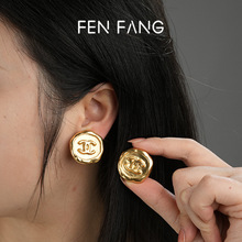 欧美无耳洞古铜金色复古做旧字母耳夹女轻奢小众高级感耳环耳饰潮