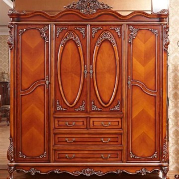 Factory Direct Supply American Four-Door Wardrobe Classic Solid Wood Hand-Carved Villa Retro Wardrobe Classical Bedroom Furniture