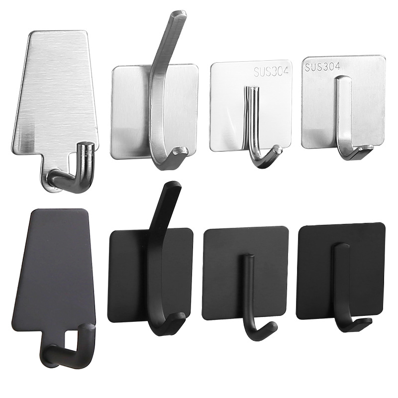 Amazon Same Style 304 Stainless Steel Strong Hook Towel Hook Clothes Hook Kitchen Wall Mount Metal Hook Invisible Hook
