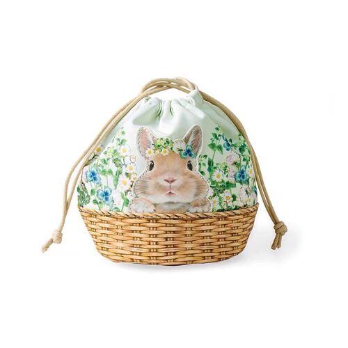 Cross-border Year of the Rabbit Mascot Japanese Cute Standing Little Rabbit Flower Basket Storage Bag Cosmetic Bag Drawstring Pocket