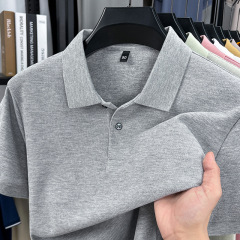 人気の六角ビーズ純綿 220 グラム半袖ポロシャツメンズ夏ビジネスカジュアルラペルルーズ無地 Tシャツ