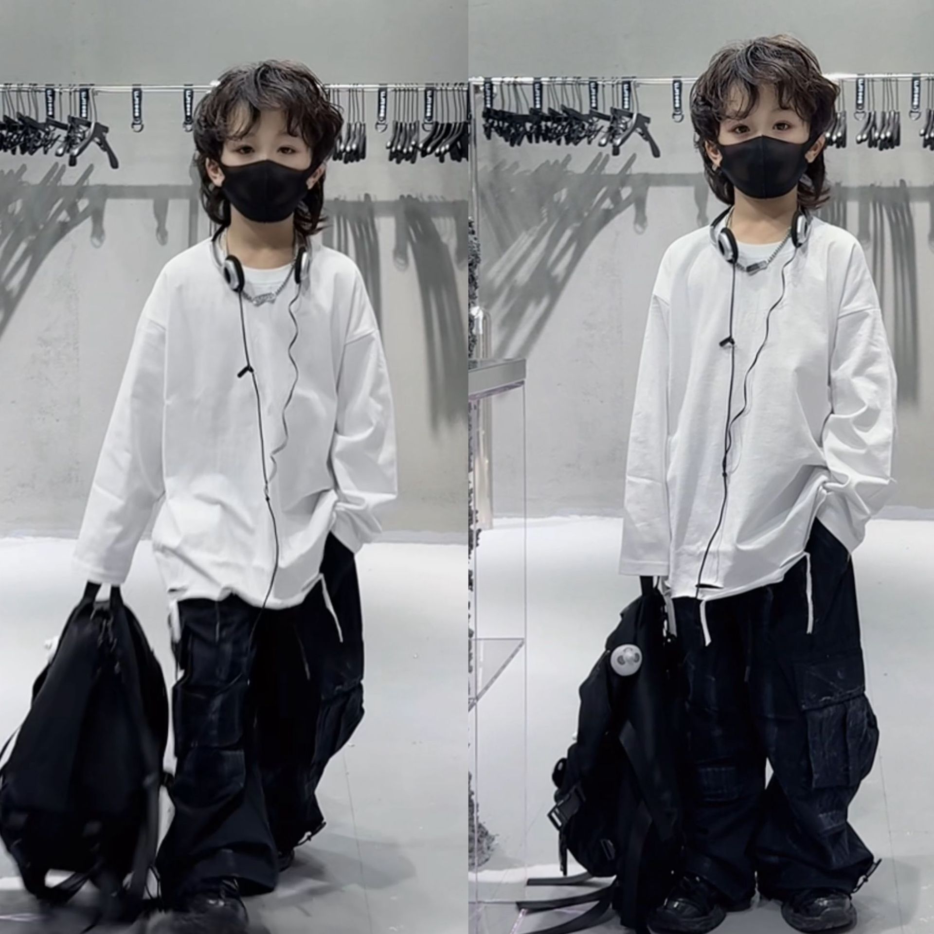宝全服饰儿童韩版春秋休闲洋气破洞中大童帅气纯白潮酷长袖上衣宽