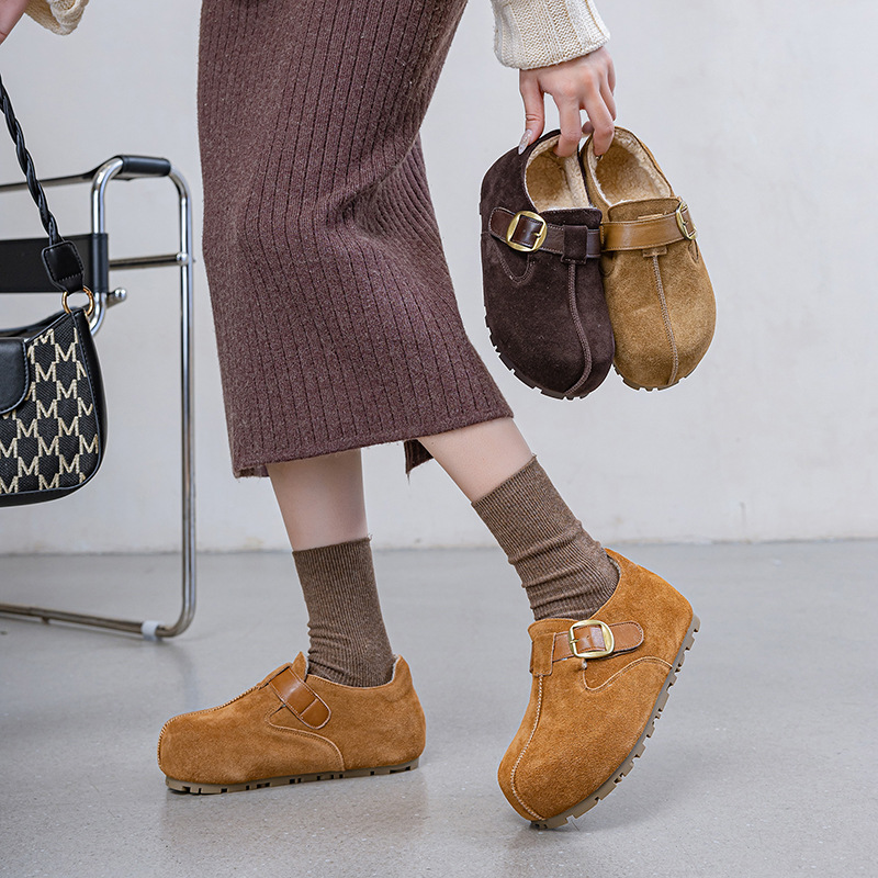 1810卡皮巴拉全包一脚蹬懒人勃肯鞋女2025秋冬季新款加绒保暖棉鞋