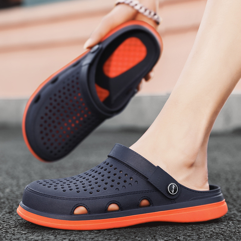 Summer Big Head Hole Shoes 2023 New Beach Soft Sole Wide Foot Sandals and Slippers Two-Wear Breathable Casual Driving Shoes for Men