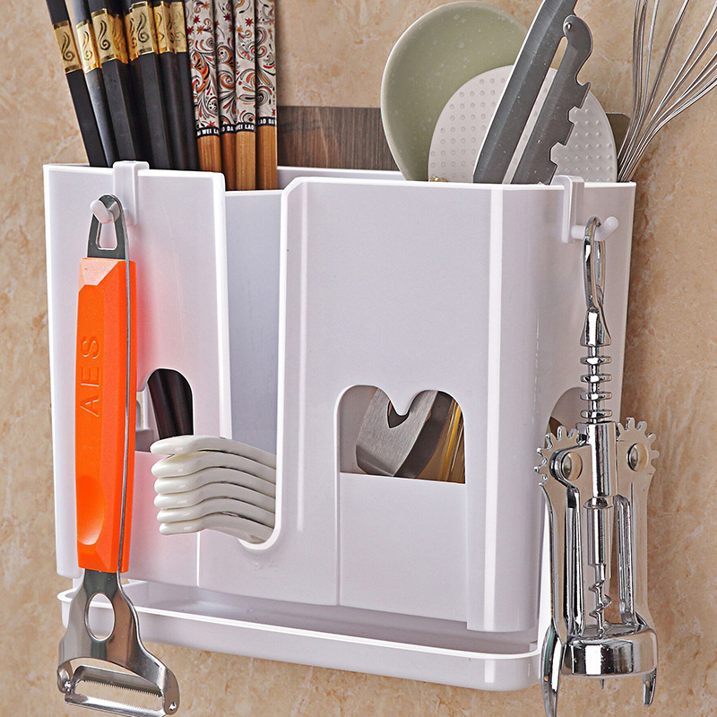Plastic Drainage Chopstick Holder for Home Use, No-Drill Wall-Mounted Chopstick Box, Spoon and Utensil Storage Box, Chopstick Rack Organizer