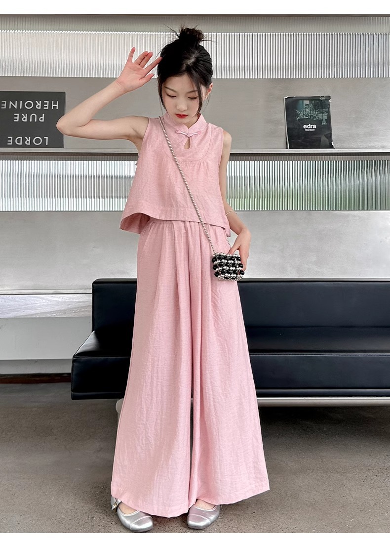 Mädchen Sommer Set Im Chinesischen Stil Weste Und Weite Hose_voghion.com