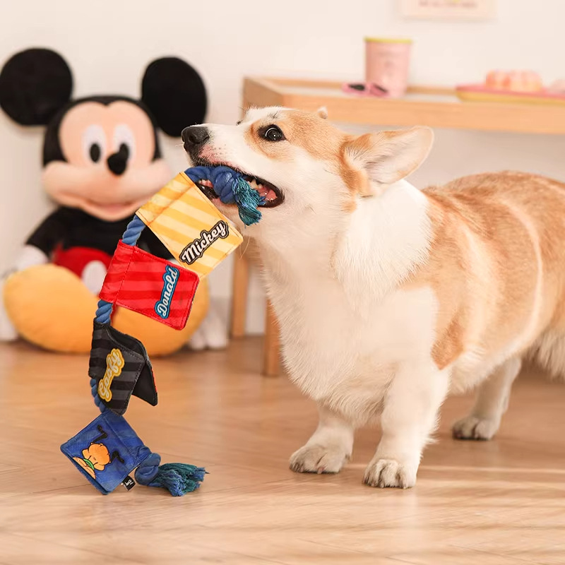 Disney Mickey serie de perros tira de cuerda de mordida cuerda de juguete Keqi tibetano resistente a los dientes de mordida interactiva tira de perros grandes