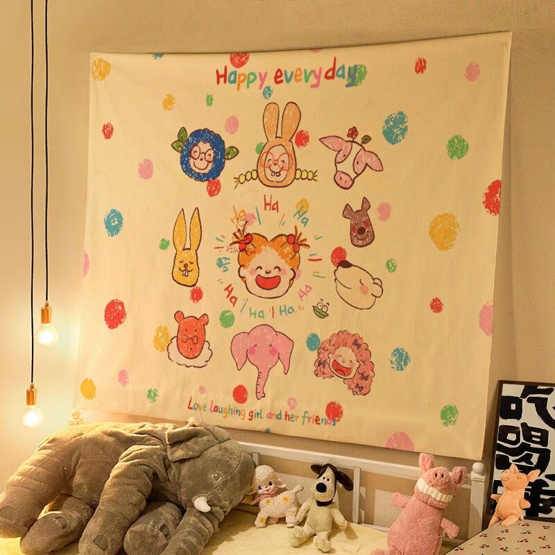 オイルパステルイラスト COCOソース かわいいおやすみ吊り布 子供部屋 寝室 壁飾り 雰囲気背景布 壁布|undefined