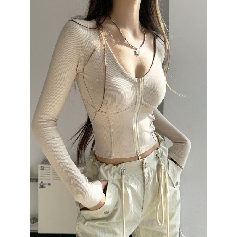 2024 New Zipper Sports Top Solid Color Slim-fit Slimming Yoga Clothes Women's Sexy U-step Fitness Long Sleeve 2024 New Zipper Sports Top Solid Color Slim-fit Slimming Yoga Clothes Women's Sexy U-step Fitness Long Sleeve