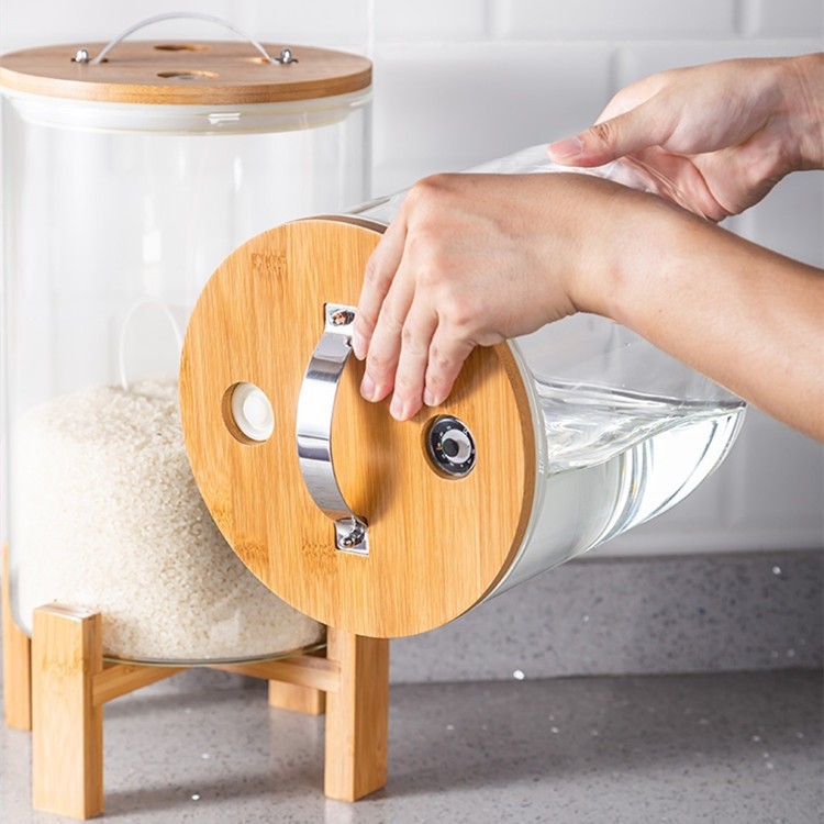 Recipiente de vidrio para almacenar arroz, frasco sellado grueso, recipiente para granos de cáscara de mandarina, recipiente hermético a prueba de humedad, caja para arroz.