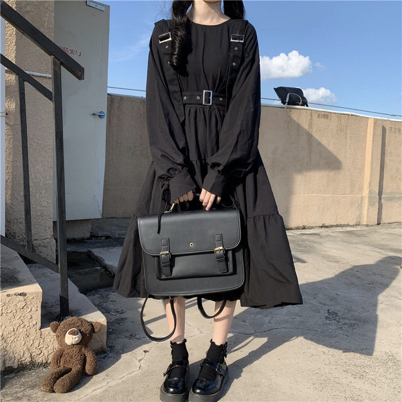 Japanese-style dress Long-sleeved plus size High-waisted Black Girl Student Sweet Cute Tight-waisted Pleated A- line Dress Japanese-style dress Long-sleeved plus size High-waisted Black Girl Student Sweet Cute Tight-waisted Pleated A- line Dress
