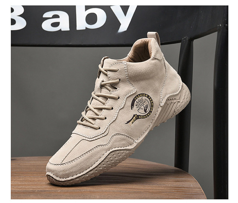 Giày bốt Martin nam da heo cổ vừa lót lông giữ ấm, đế cao su chống trượt — 55078 kaki, 55078 màu đen, Màu xám 55078 chi tiết 29