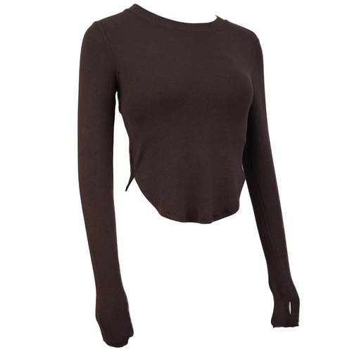  Ribbed Soft Autumn Long Sleeve Braided Yoga Top with Bare Feel High Elasticity Waist-Exposing Slimming Fitness Top