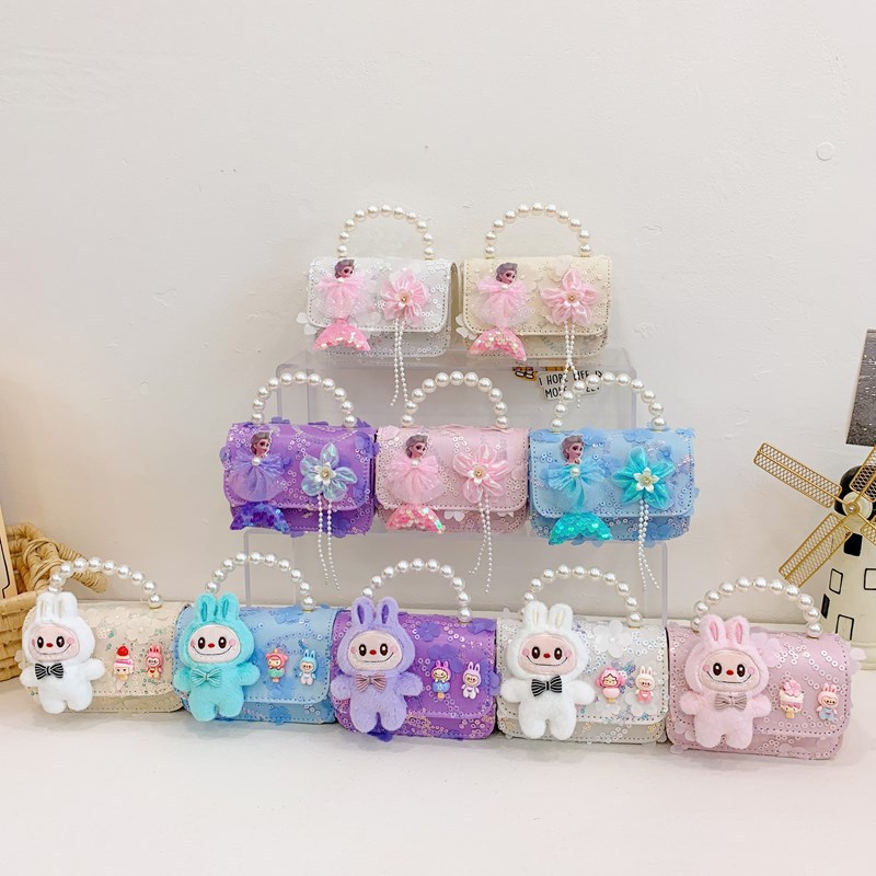 Bolso de Mano Infantil con Perlas, Nuevo Estilo, Bolso Cruzado para Niñas, Estilo Chanel, Accesorio de Princesa, Bolso de Peluche