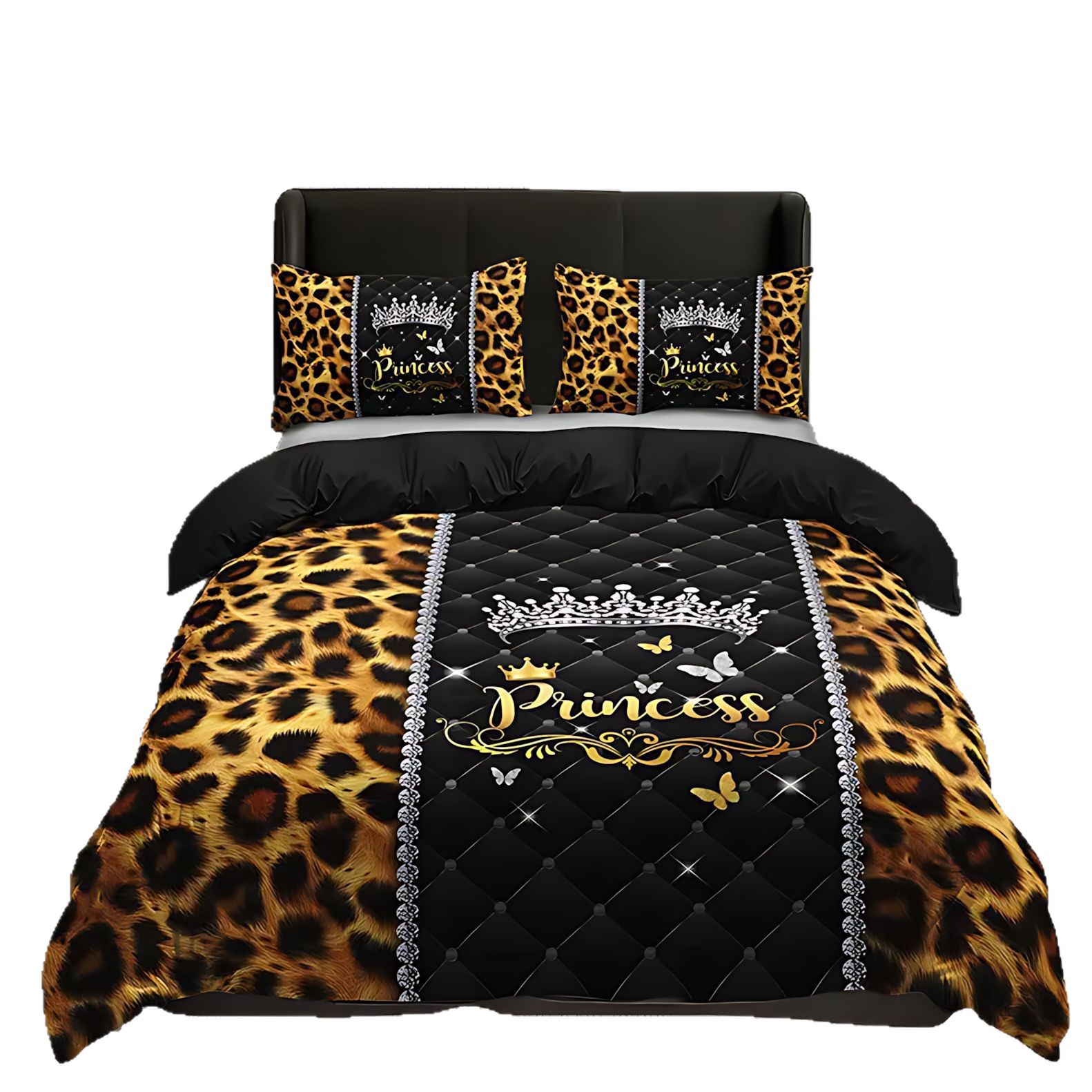 TEMU / JIT abrasivo colcha de cama con colcha de almohada con letras inglesas impresas digitalmente con leopardo para dibujar