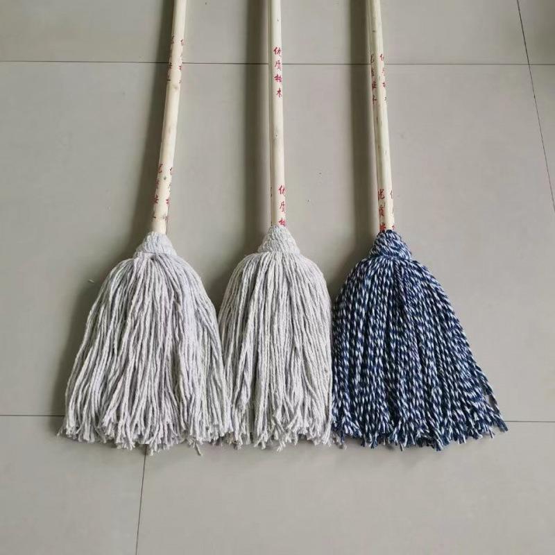 Direct Supply Manufacturer Direct Sales Old-Fashioned Mop Restaurant Wooden Handle Restaurant Classroom Durable Pure Cotton Yarn Round Head Cheap Factory Store