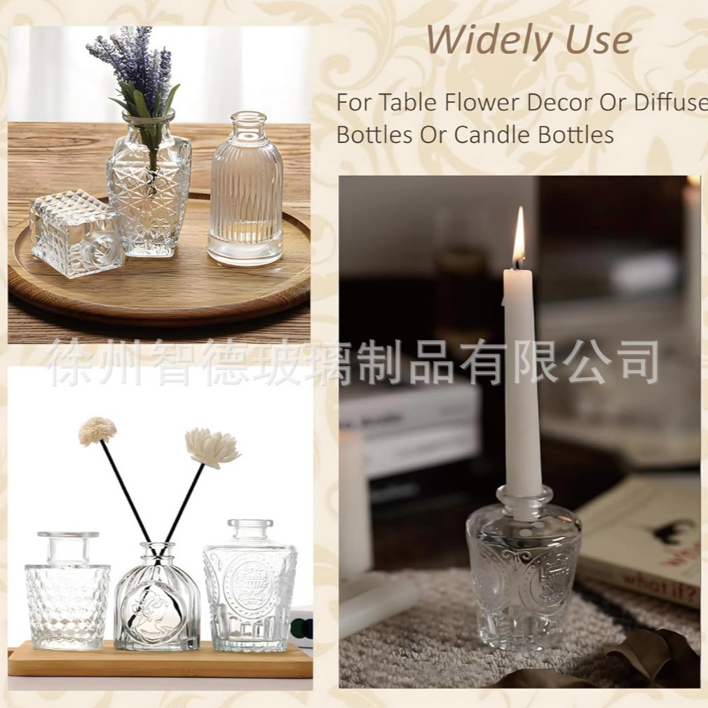 Florero de cristal retro francés decoración de escritorio hogar hidropónico transparente artesanía decoración mini florero