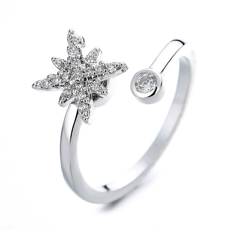 Rotating adjustable windmill ring, light‑luxury fashion ring, silver tone, adjustable opening