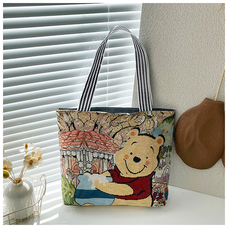 ミッキーベアウサギ刺繍キャンバスハンドバッグレディースハンドバッグカジュアルママハンドバッグオフィスワーカー小さなショルダーバッグ|undefined