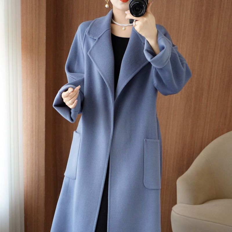 2024秋冬款款100%双面羊绒大衣女中长款廓形宽松加厚羊毛呢外套|undefined