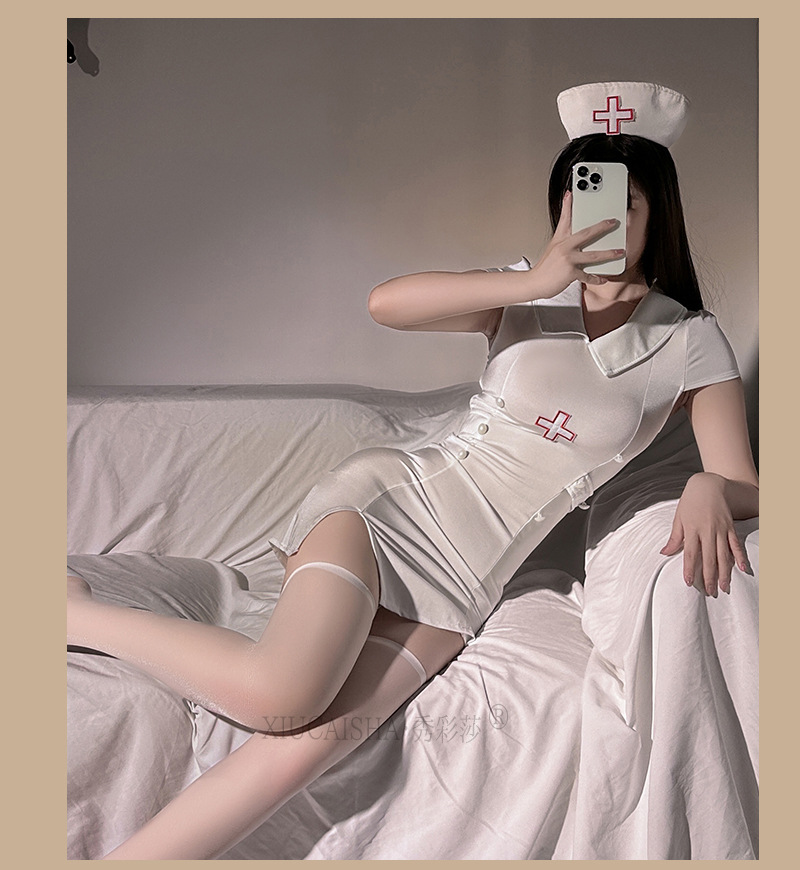 Nurse Role Play Lingerie Set, Polyester Uniform Costume, Black One Size — detail image 10
