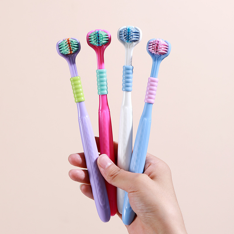 Cepillo de dientes colorido tridimensional de tres lados para el hogar para adultos RAOYI, paquete único, limpieza de paquetes completos, cepillo de dientes de cerdas suaves de alta calidad