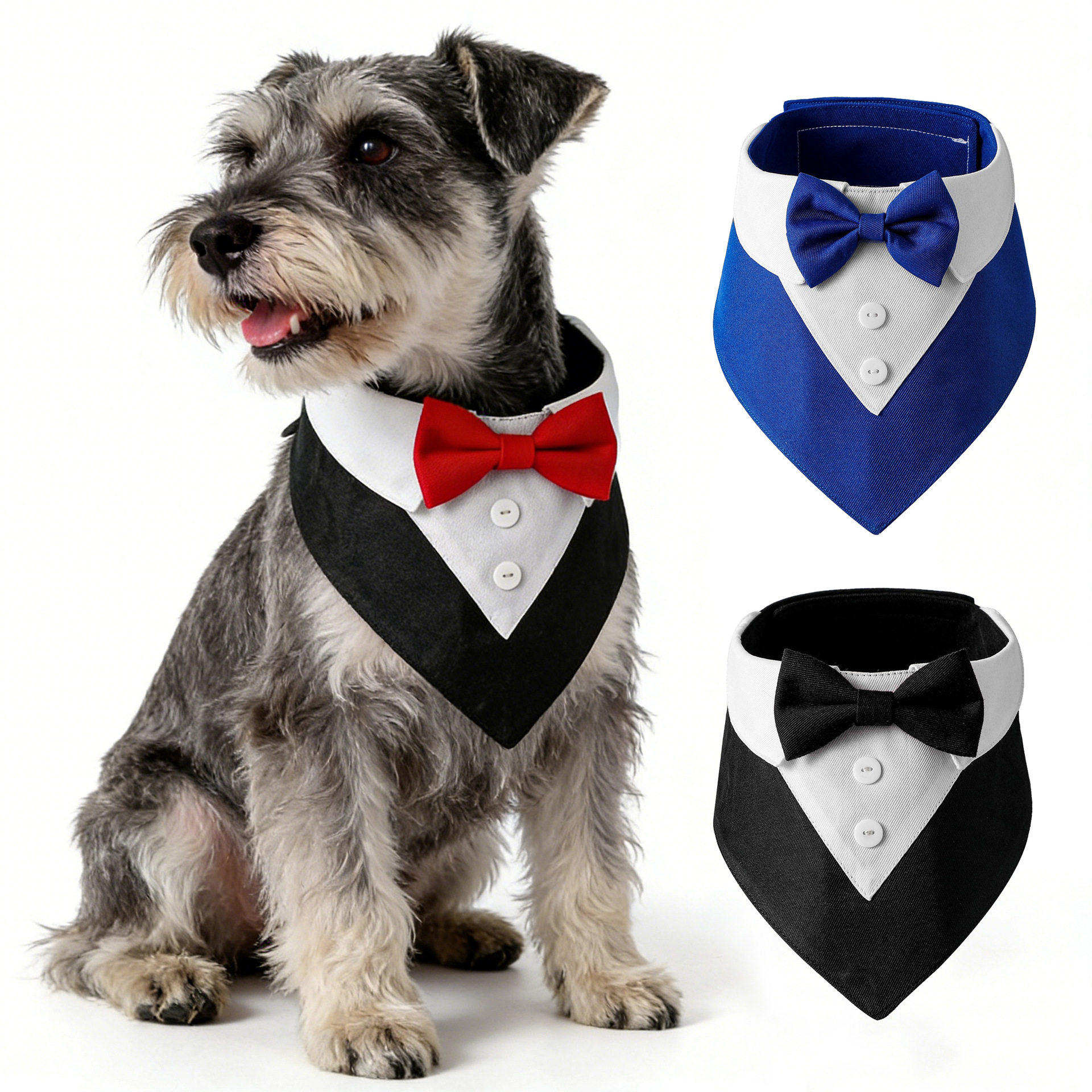 Fábrica en stock transfronteriza nuevo guapo estilo británico traje de boda mascota saliva toalla Velcro perro toalla triángulo