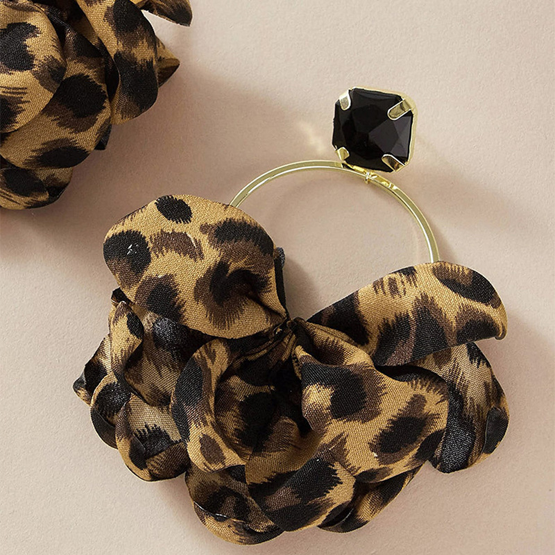 Personality Exaggerated Leopard Print Fabric Geometric Imitation Gemstone Inlaid Earrings display picture 3