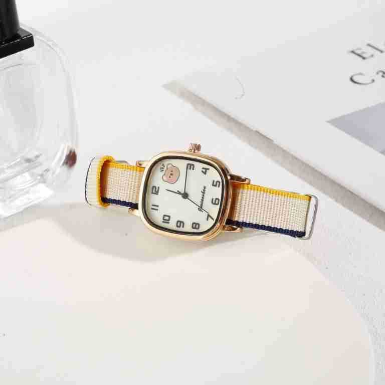 Selezionato nuovo nylon minimalista con quadrante quadrato e rotondo Serie Little Bear Dial Orologi al quarzo carini e casual per studenti e studentesse_voghion.com