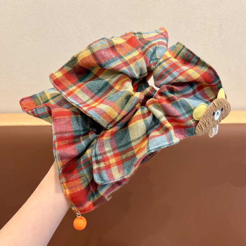 Retro rayas oso bufandas de cabello 2024 otoño y invierno estilo universitario atado tocado de cabello